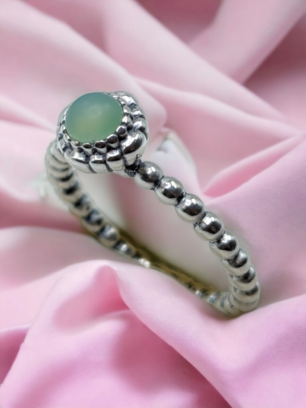 RETIRED Pandora Sterling Silver & Chrysoprase May Birthday Blooms Ring Size 50
